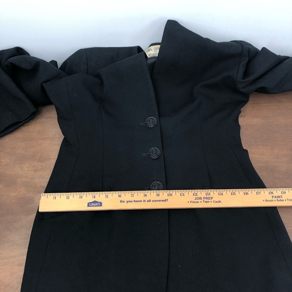 80’s does 40s Vintage Wasp Waist Black Blazer Jacket 100% Wool - Picture 12 of 15